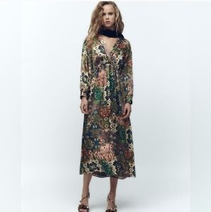 Zara printed satin effect midi dress
